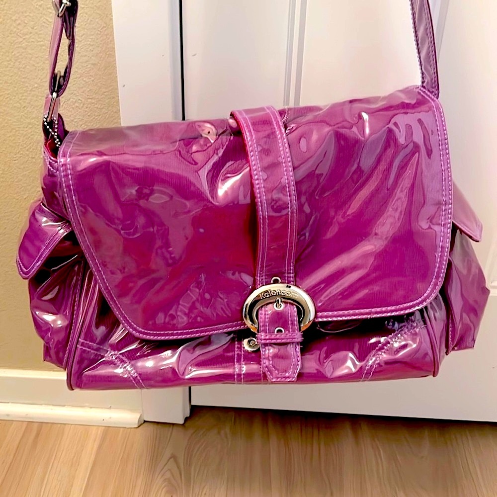 Kalencom Patent Leather Oversized Shoulder/Diaper Bag Purple NWOT Maternity Bold